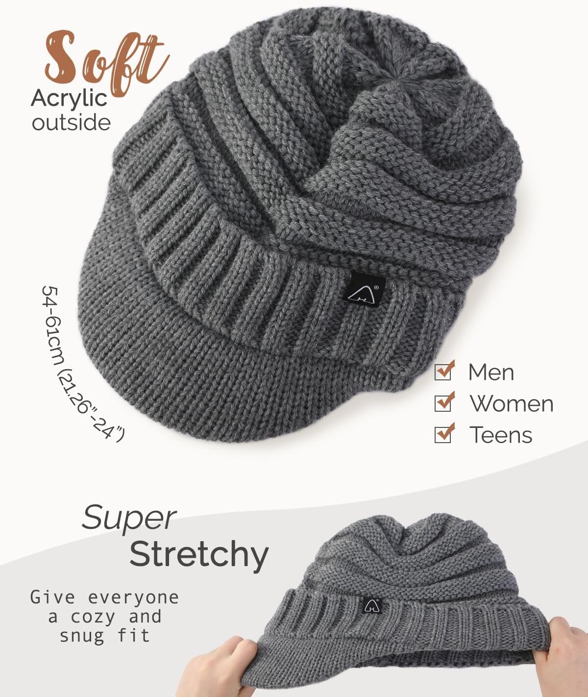 Hat Hut Beanie Hats for Women Men Satin Lined Winter Hats for Women Slouchy Beanies Satin Lined Beanie with Brim Visor - Image 4