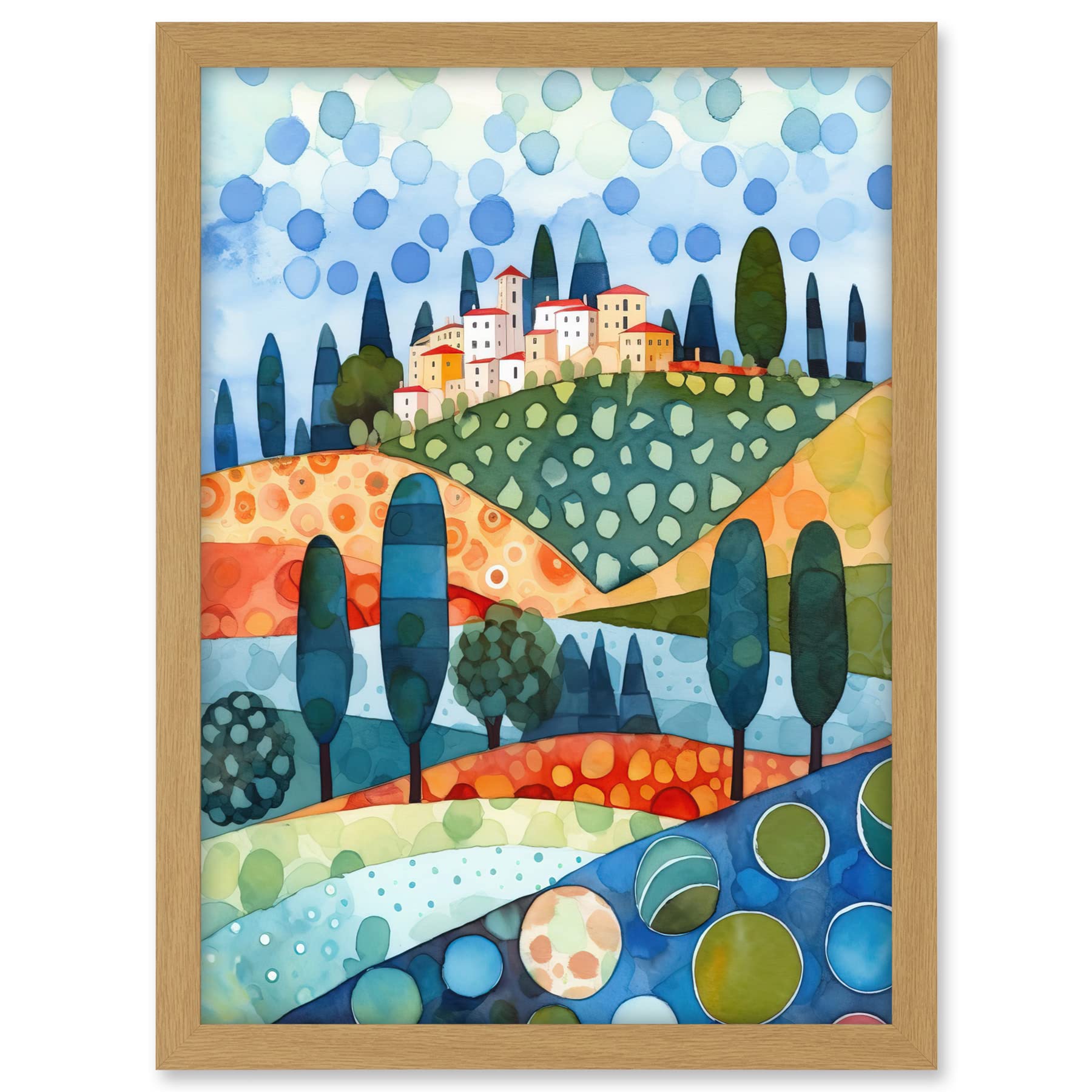 Artery8 Italian Abstract Landscape Folk Art Artwork Framed A3 Wall Art Print