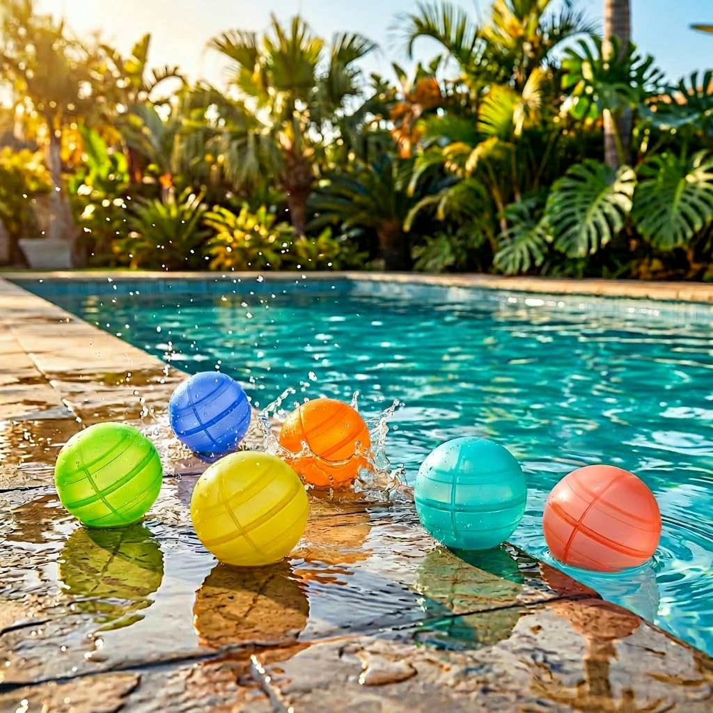Photo 1 of 6 Pack Reusable Water Balloons, Refillable Silicone Water Balloons – Quick Fill, Self Sealing Water Balloon for Pool, Summer Toys Beach Toys for Outdoor Idea Gift, Party Supplies