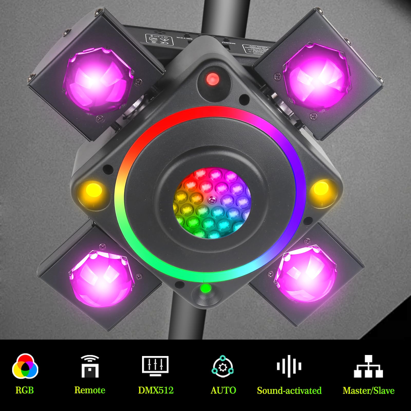 Moving Head Bühnenlicht, LED-DJ-Lichter mit DMX512-Controller, Soundaktivierung, 4 Stück 12 W RGBW-LED-Perlen, Dimmer-Stroboskopeffekt
