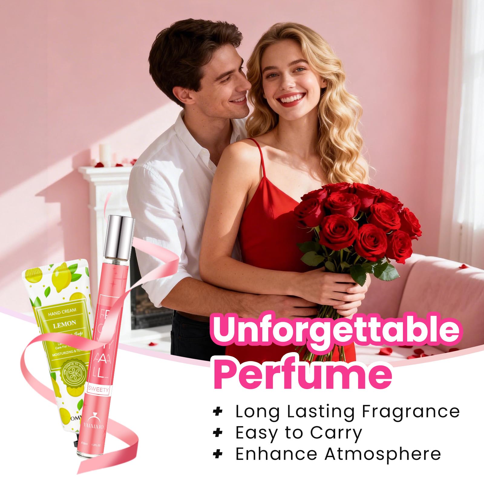 Coffret cadeau de parfum pour femme : 10x35ml mini parfums + 10 mini crèmes pour les mains, Eau de parfum pour femme aux notes florales et fruitées. Idéal comme cadeau pour un la Saint Valentin, Noël