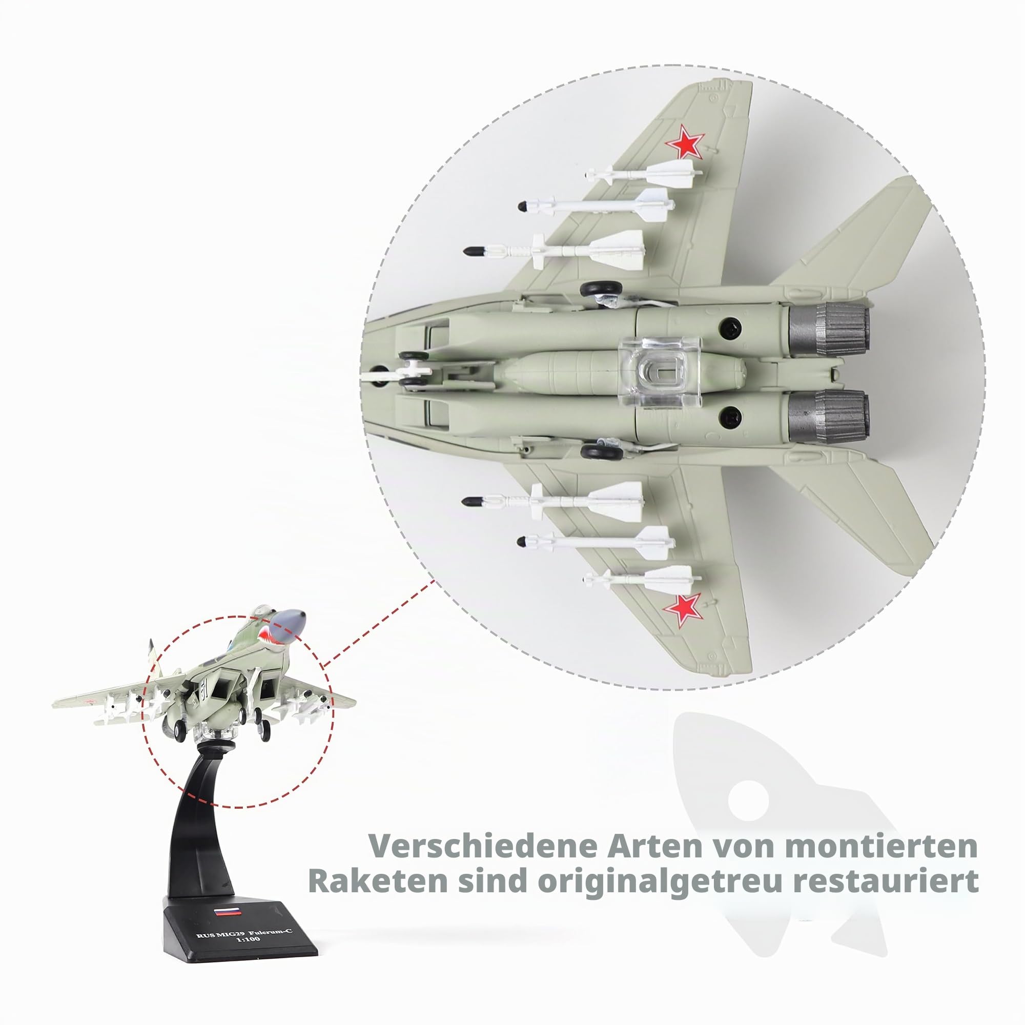 NUOTIE MIG-29 Fulcrum, Maßstab 1:72, Druckguss-Metall-Kampfflugzeug-Modellbausatz, sowjetisches Britisches Luftüberlegenheitsflugzeug-Simulationslegierungsmodell mit Ständer