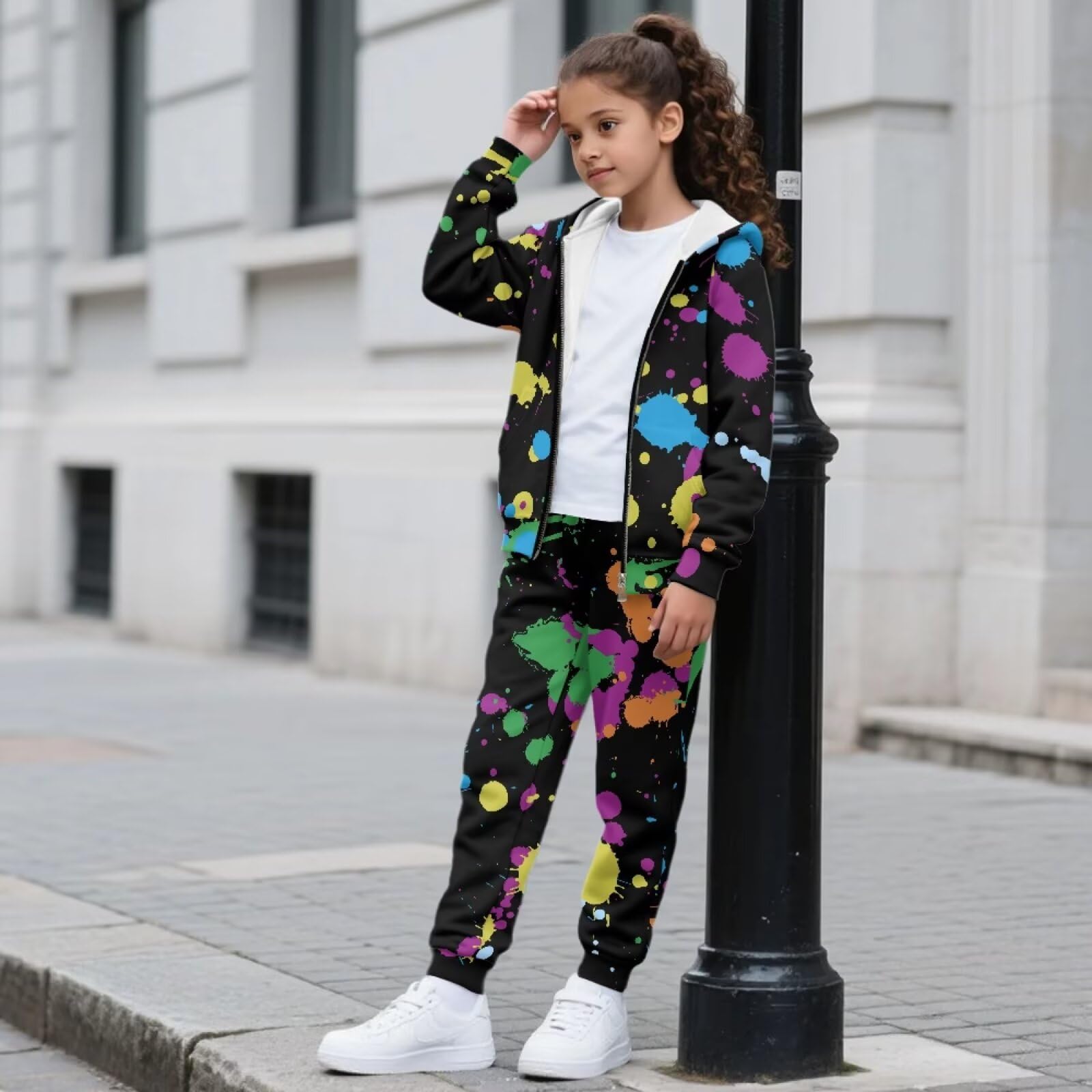 Set da jogging da ragazza 2 pezzi Oufits giacca a maniche lunghe con cappuccio da ragazza felpa sportiva con cappuccio alla moda tuta per bambini 6-15 anni