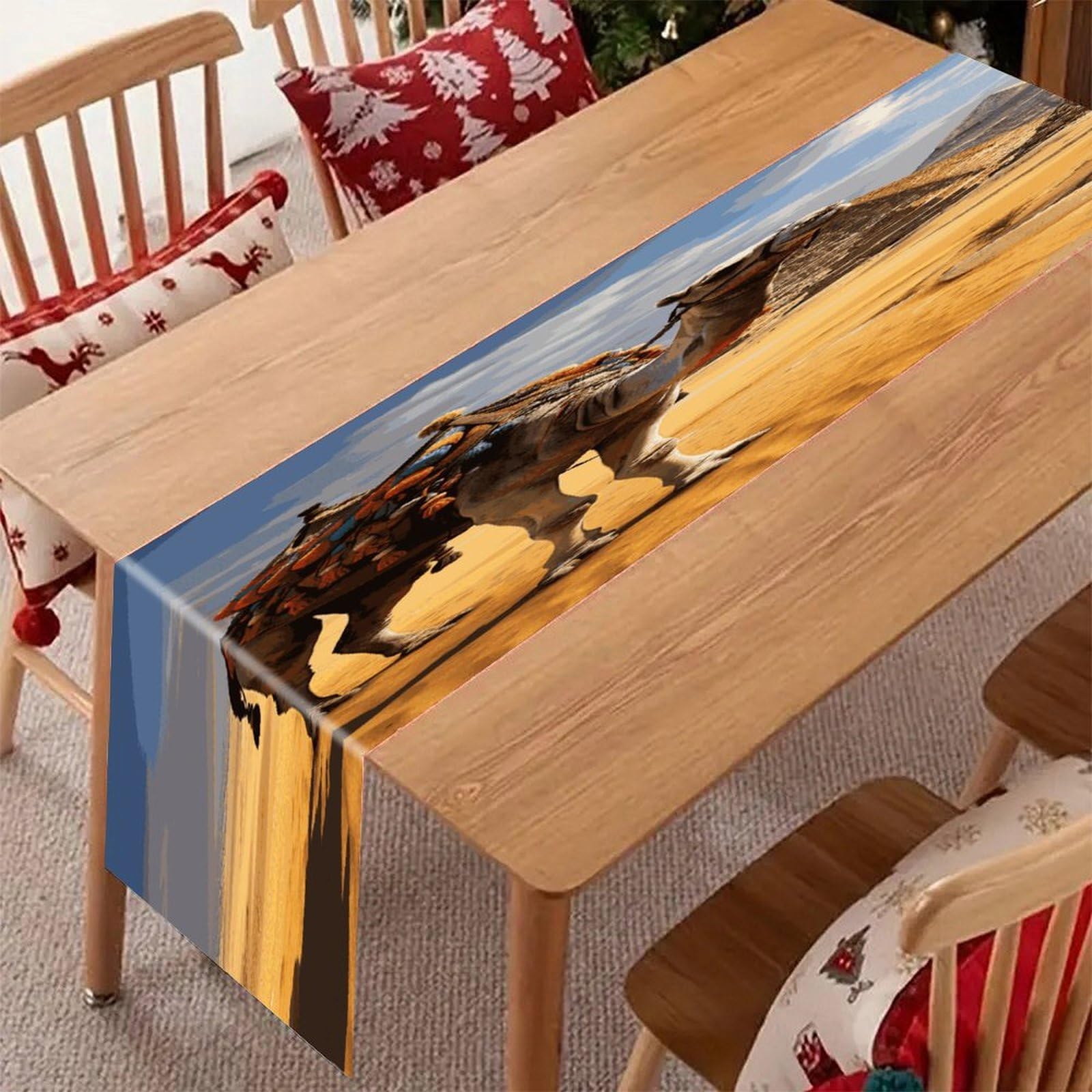Khauerbc Style Pyramid Camel Linen Table Runner-70.87*12.99 Inch,This Decorative Table Runner Is Wrinkle Resistant Table Mat. Embroidered Table Runners As Kitchen Dining And Coffee Tables.