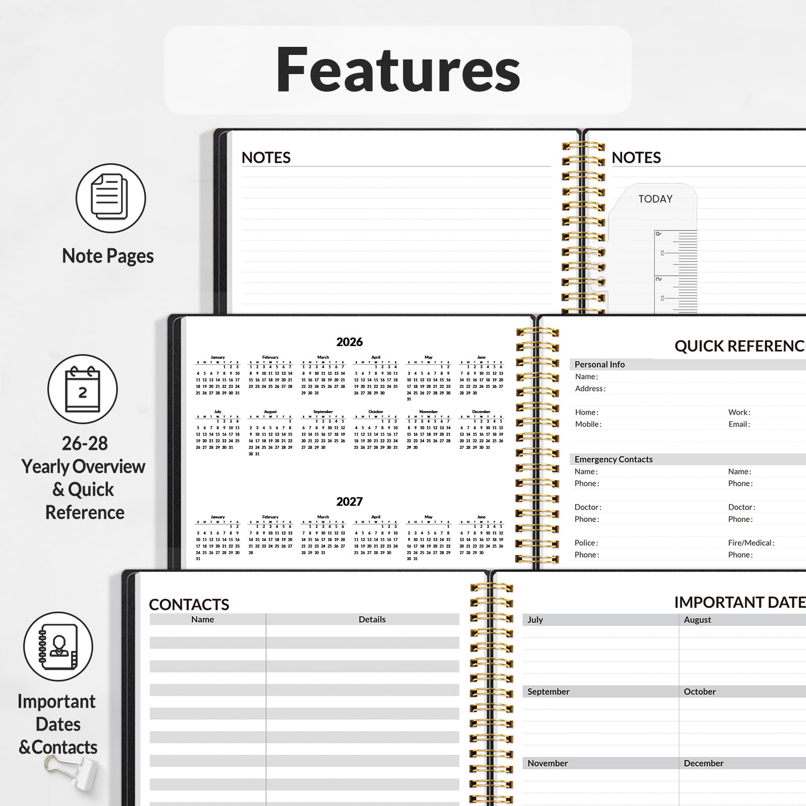 SUNEE 2026 Weekly and Monthly Planner - from January 2026 - December 2026 Daily Agenda Planner with Monthly — view 5