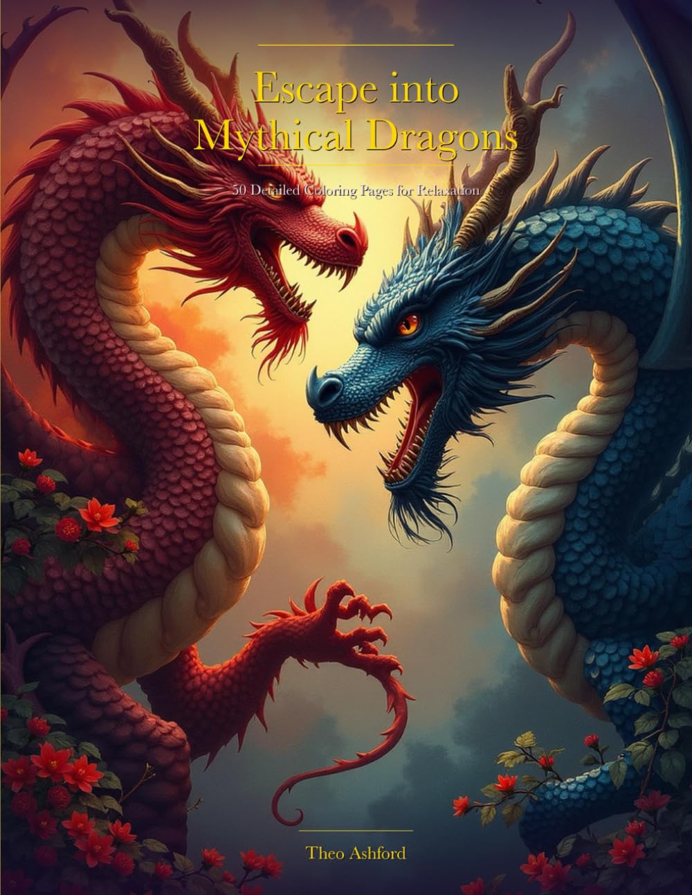 Escape into Mythical Dragons: A Stress-Relief Coloring Book for Adults