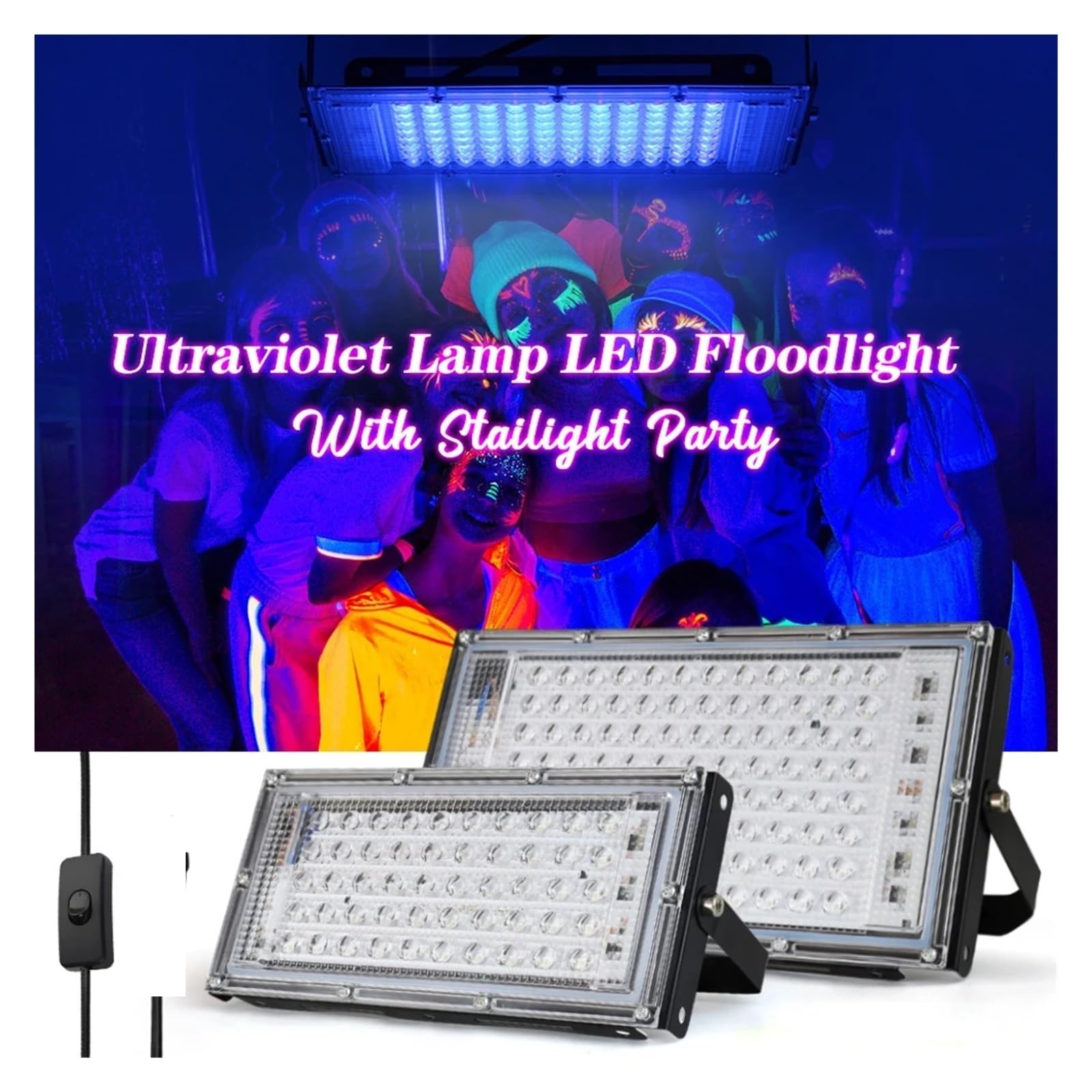 Naświetlacz LED Zewnętrzny, 50w 100w Uv światło halogenowe reflektor zewnętrzny 395nm 400nm ultrafioletowa fluorescencyjna lampa sceniczna z wtyczką Party Blacklight dla Maksymalnej Wydajności (Color