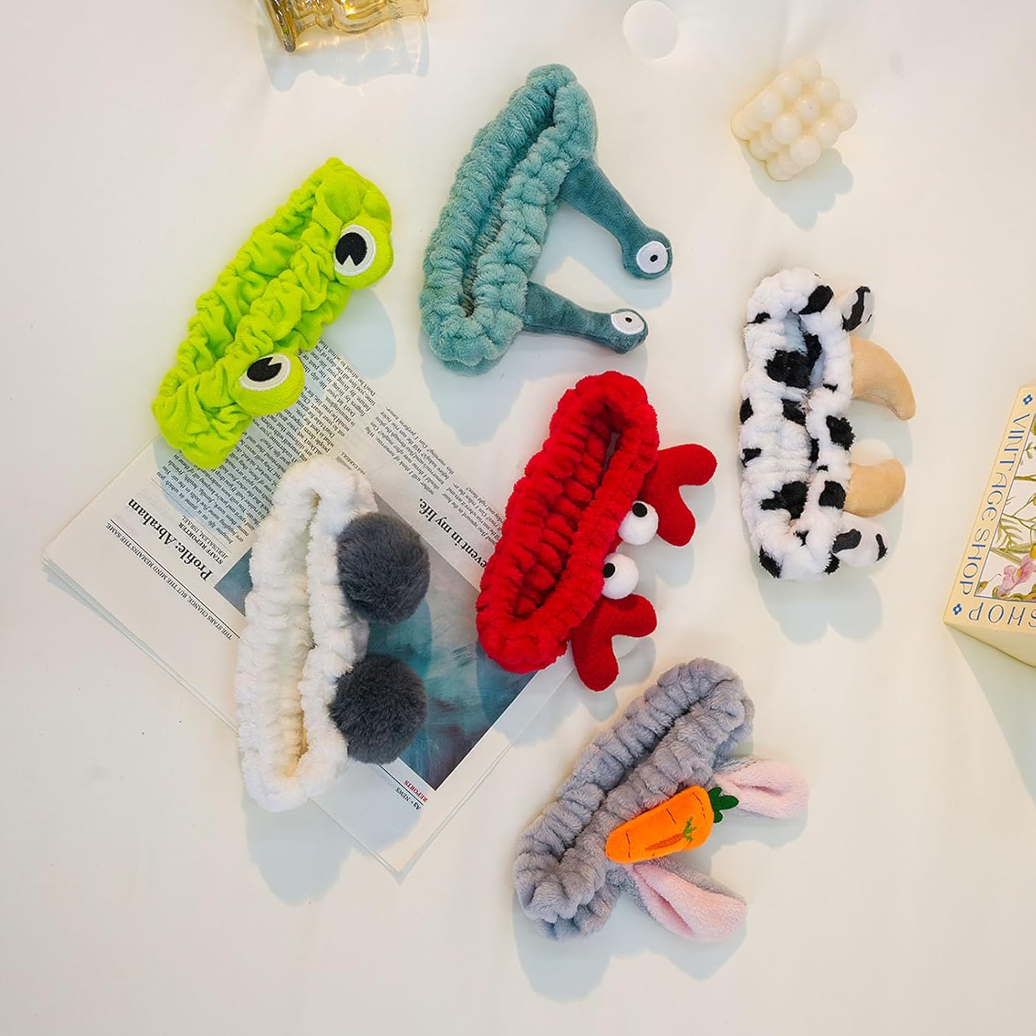 6 Pcs Spa Headband for Washing Face Women Elastic Headband Makeup Hairband Soft Coral Fleece Elastic Animal Bunny Cow Ear Hair Bands Head Wraps for Spa Washing Face Makeup Shower Sport - Image 5