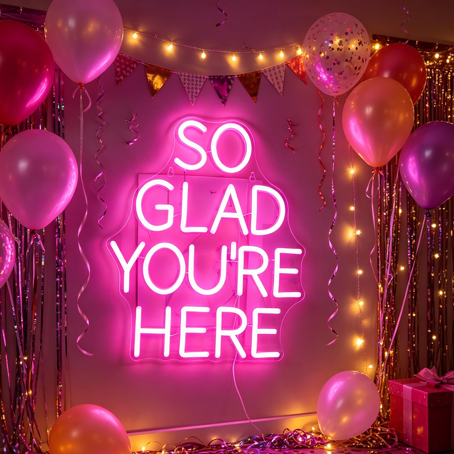 LED "So Glad You Are Here" Segno Neon Parola/Lettere Rosa Alimentato USB Luci al Neon per Bar Coffee Room Home Art Wall Decor Compleanno/Festa di Nozze Finestra Soggiorno Decor (rosa)