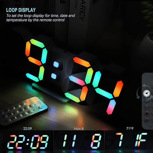 Miniatura 5 de KOSUMOSU Reloj RGB para escritorio de juegos de 9.7 pulgadas, reloj LED 3D, reloj digital de neón para pared de dormitorio, reloj estético digital
