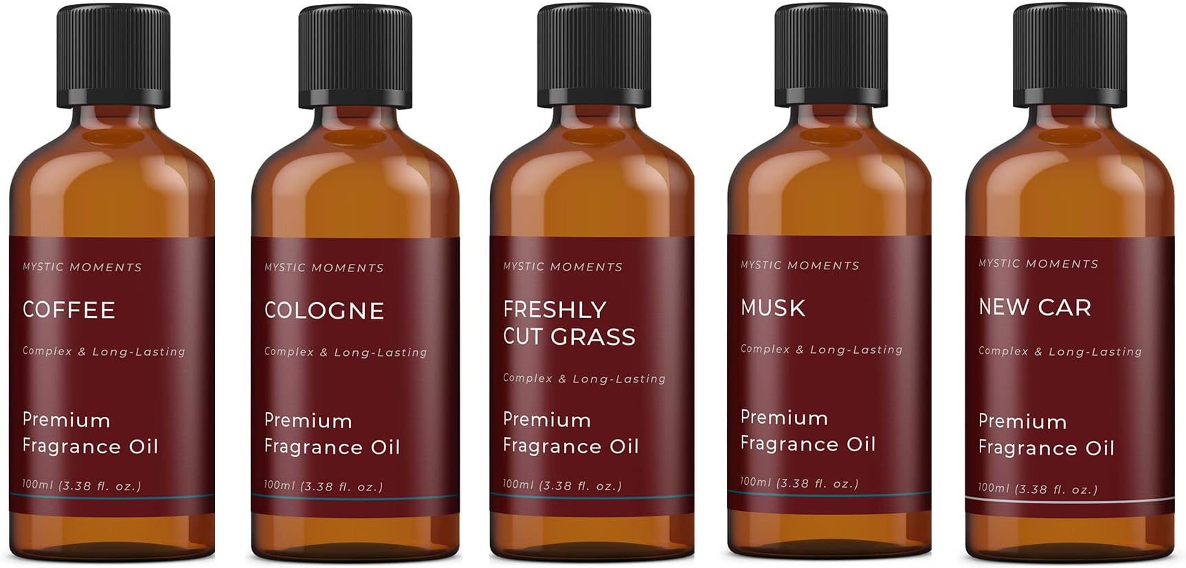 Mystic Moments | HIS Fragrance Oil Gift Starter Pack 5x100ml | Coffee, Cologne, Freshly Cut Grass, Musk, New Car | Perfect as a Gift