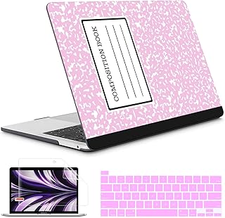 Tuiklol for 2022 2021 2020 New MacBook Pro 13 inch Case M2 Clip M1 A2338 A2289 A2251, Plastic Hard Shell Case with Keyboard Cover for MacBook Pro 13 Touch Bar, Composition Book