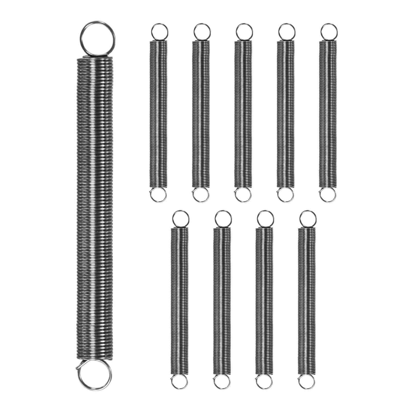 M METERXITY 10-Pack Extension Springs, 40mm Length 4mm OD 304 Stainless Steel Dual Hook Tension Spring for DIY/Garden Tool/Mechanical Repair Replacement [Silver Tone, 0.4mm Wire Size]