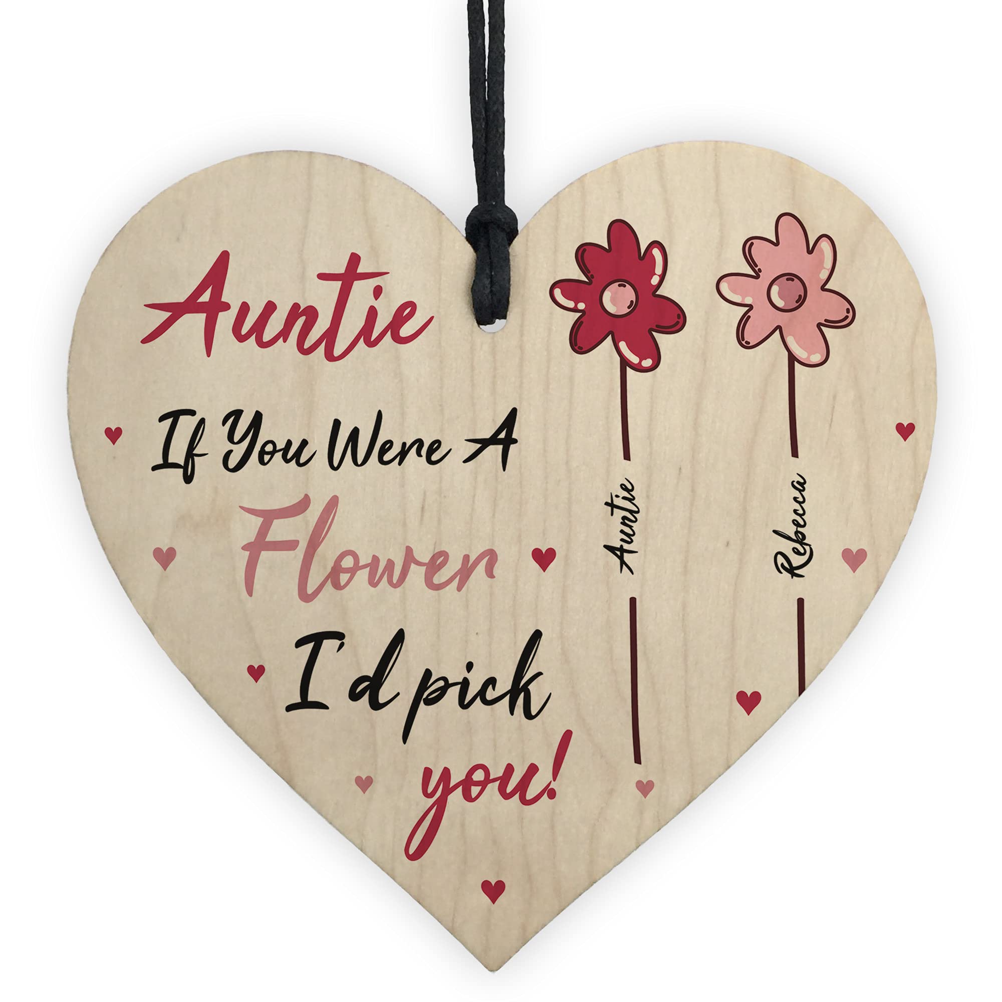 RED OCEAN Personalised Wooden Heart Gift For Auntie Novelty Birthday Gift For Aunt Auntie Keepsake Gift For Her