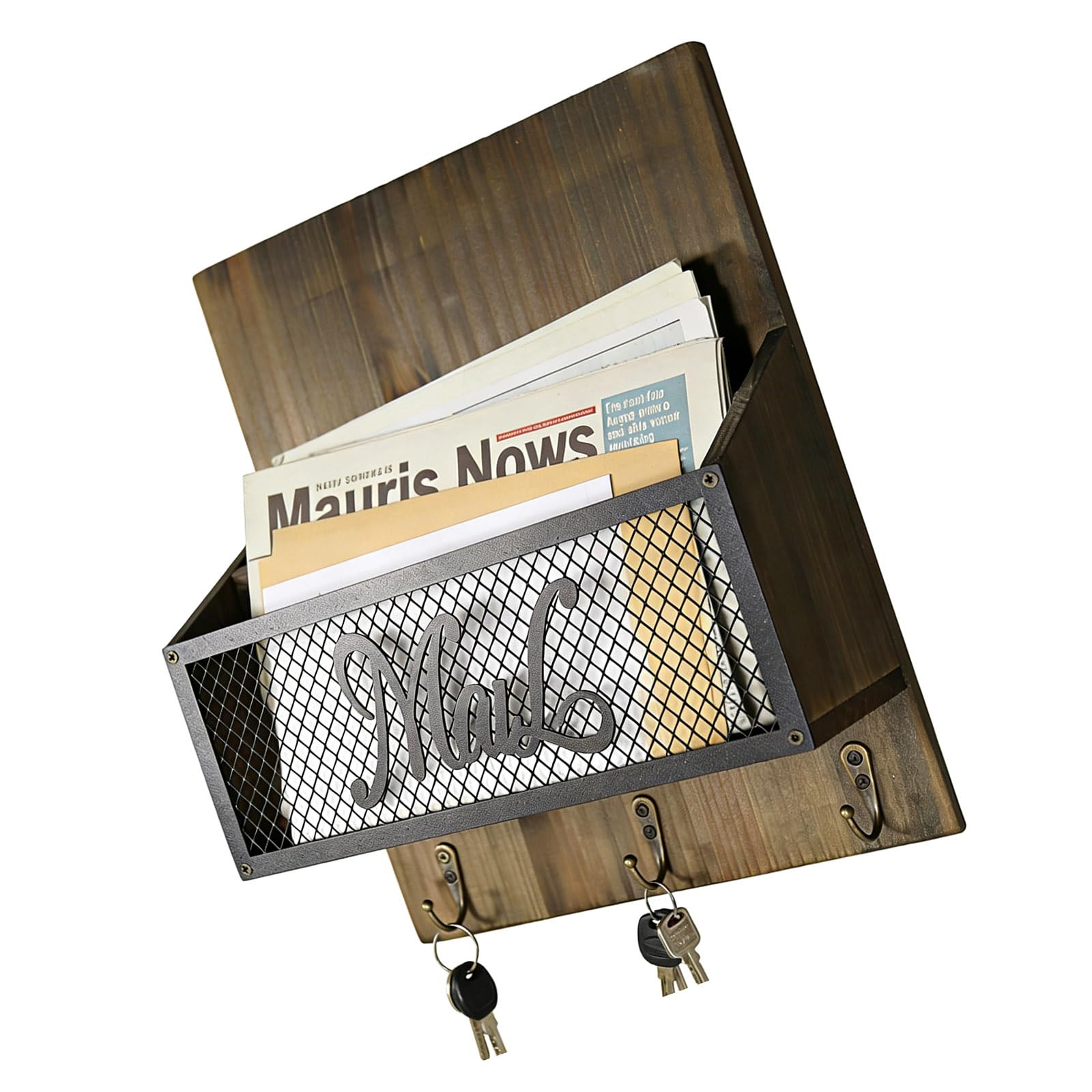 Snorvixre Rustics Inspires Wood Wall Mount Mail Sorter with 3 Hook Storage Organiser for Home Offices Entryway Decoration Rural Wooden Mail Holder