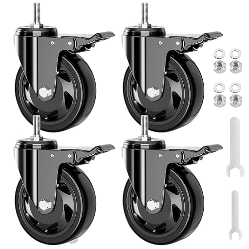 Miniatura 8 de Ruedas giratorias de 3 pulgadas, ruedas de vástago roscado resistentes, juego de 4, ruedas giratorias con vástago UNC 38"-16" x 1" ruedas