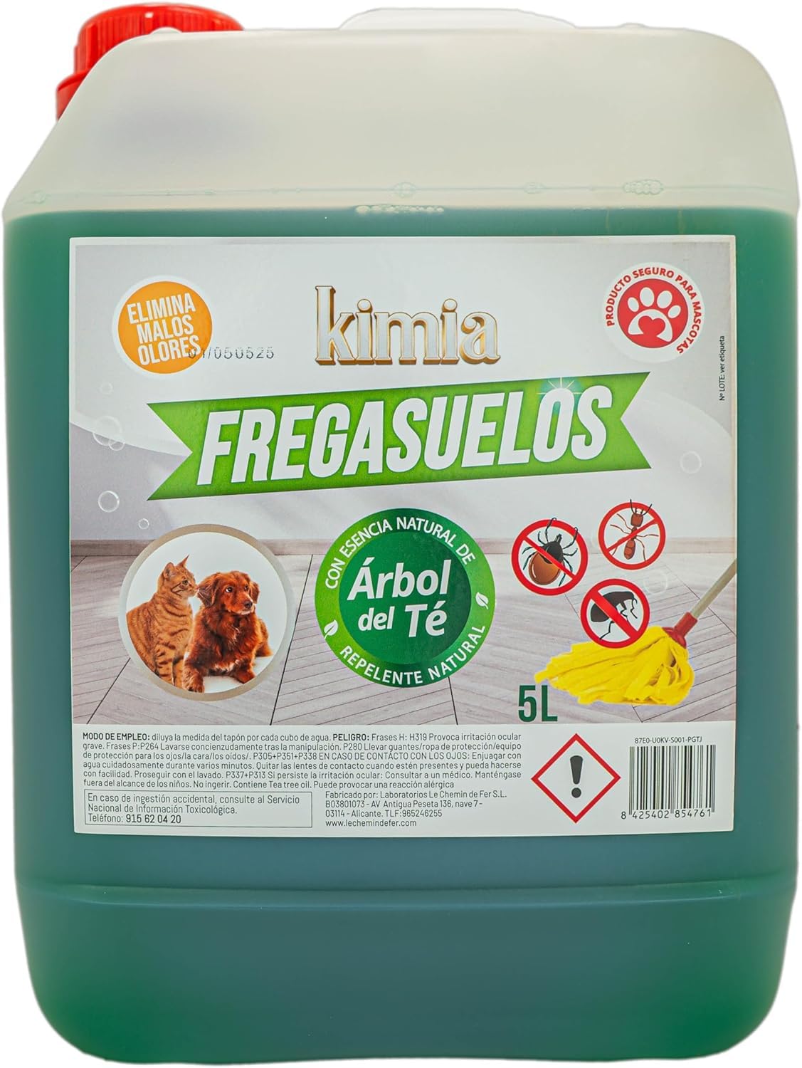 KIMIA Fregasuelos Profesional 5L Limpiasuelos Mascotas Repelente Insectos Concentrado Esencia de Árbol de Té Multisuperficie