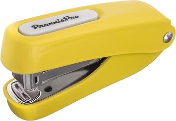 Praxxis Pro Office Supplies - Aria-Plus Half-Strip Mini Stapler - Durable, Compact, and Colorful Stapler for Office and Travel Use, Compatible with Standard 26/6 Staples, Yellow