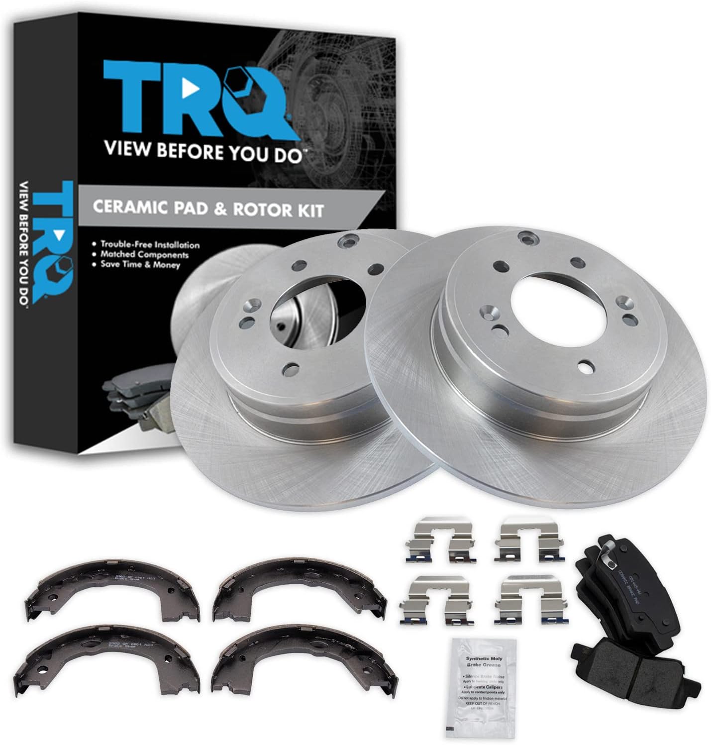 TRQ Rear Brake Pad & Rotor Kit Compatible with 12-14 Hyundai Azera 11-15 Sonata 12-15 Optima