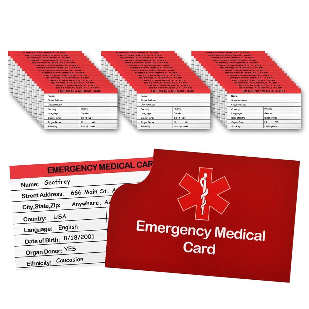 Amazon.com: 48 Pack Red Medical Condition and Emergency Contact Id Wallet Card Emergency Contact Card Emergency Medical Information Card Pocket Size Medical Alert Wallet Card for Caretakers : Health & Household for Free Printable Medical Wallet Card