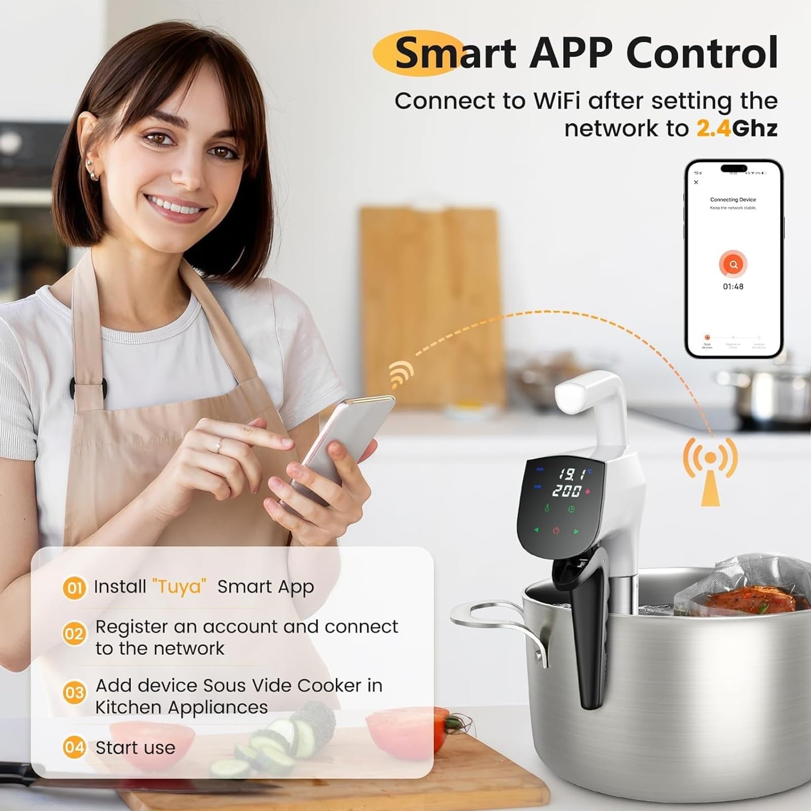 Sous Vide Cooker - Circulador inteligente de inmersión 1100W con pantalla LED, kit completo con tanque de agua de 11L, bomba de vacío, 10 bolsas y clips para un control preciso de la temperatura