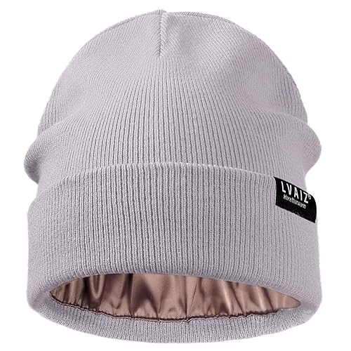 Satin Lined Winter Beanie Hats for Women Unisex Cotton Knitted