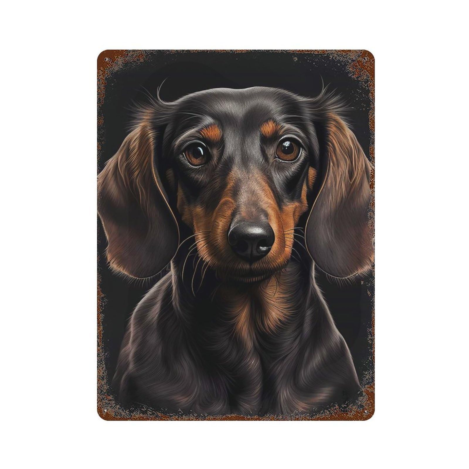 Aged Metal Wall Plaque with Dachshund Portrait Dog Design 15.7"x11.8", for Pub, Kitchen And Man Cave Decor, Shabby Chic Decor