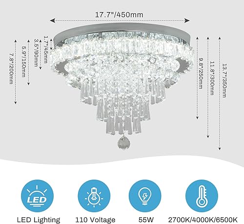 Miniatura 3 de CLAIRDAI Candelabros de cristal regulables, candelabros modernos de montaje empotrado, lámpara de techo de cristal con control remoto con gotas de