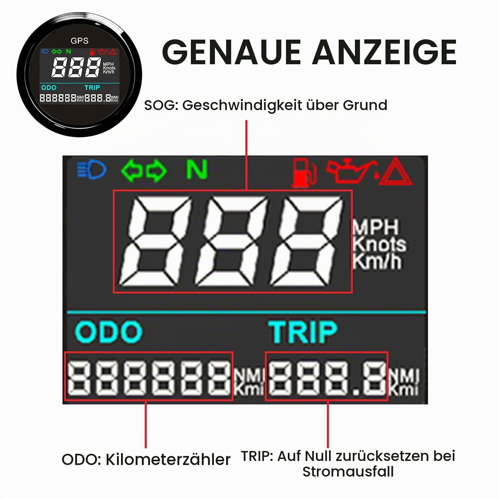 Boot GPS Tachometer 52mm Digital Entfernungsmesser Wasserdicht IP67 KMH MPH Knoten Einstellbare Tacho für Auto Motorrad LKW (Schwarz)