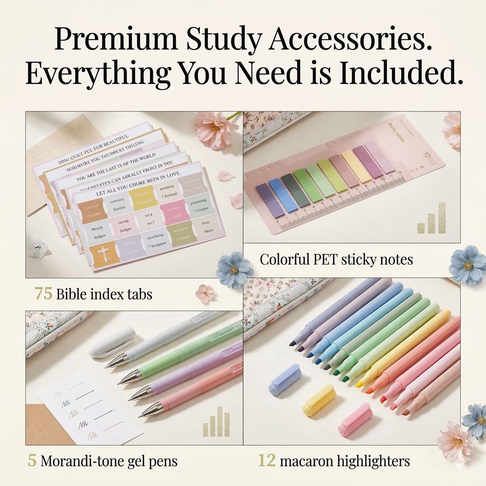 Housse de Bible pour Femmes Grande avec Organisateur, Étui Quilte Motif Floral & Poignées Robustes, Kit de Journal Biblique INCL. Marqueurs & Stylos, Cadeaux Chrétiens Femmes, M Bleu - 5