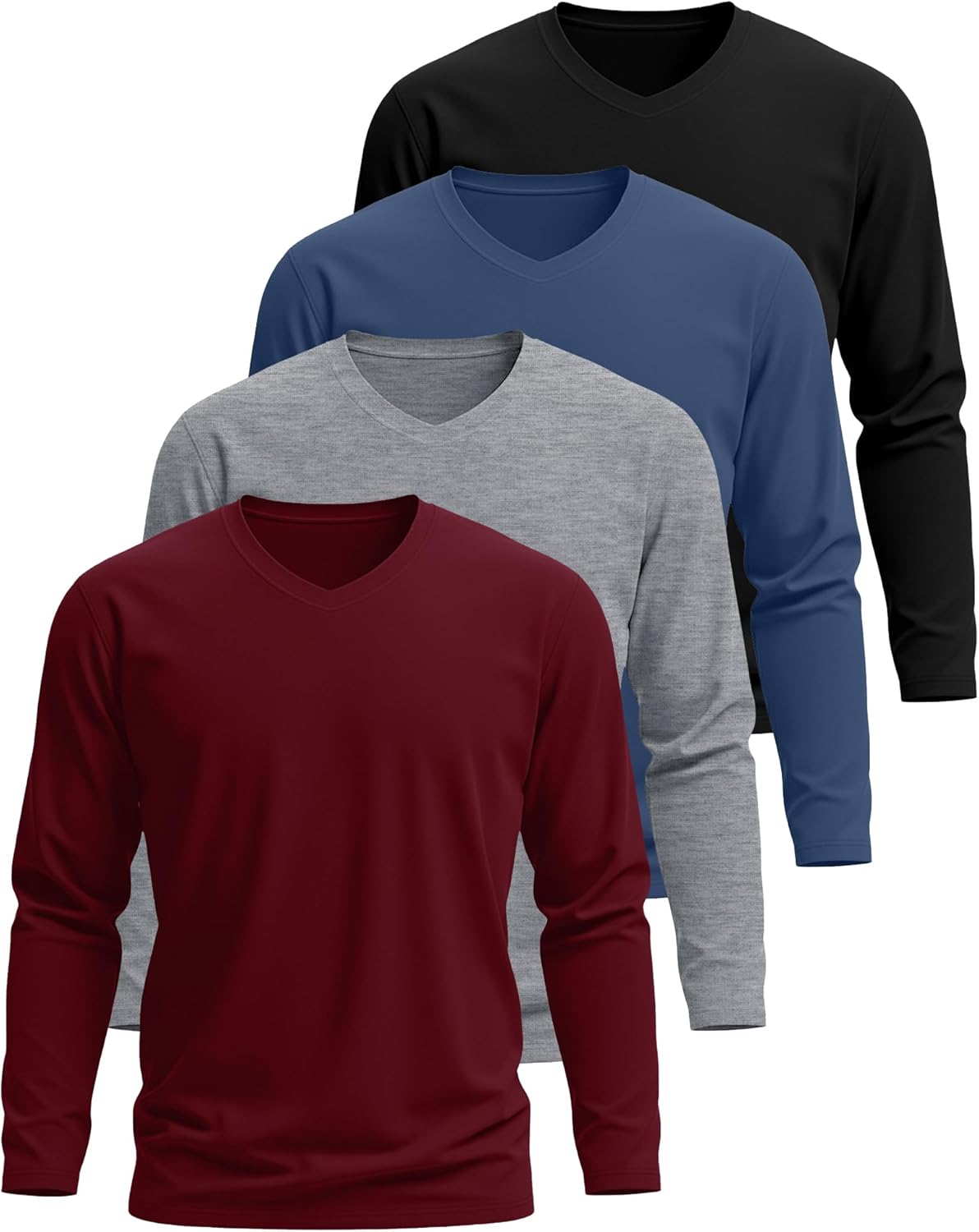 4 Pack Men's Big and Tall Thermal Shirts Fleece V Neck Long Sleeve Underwear Loose Fit Winter Warm Tops - Image 3