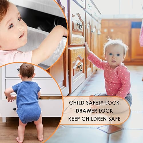 Miniatura 4 de Paquete de 10 cerraduras invisibles a prueba de gatos para cajones, sin taladro, adhesivo de seguridad para mascotas, para aparadores, cocina (negro