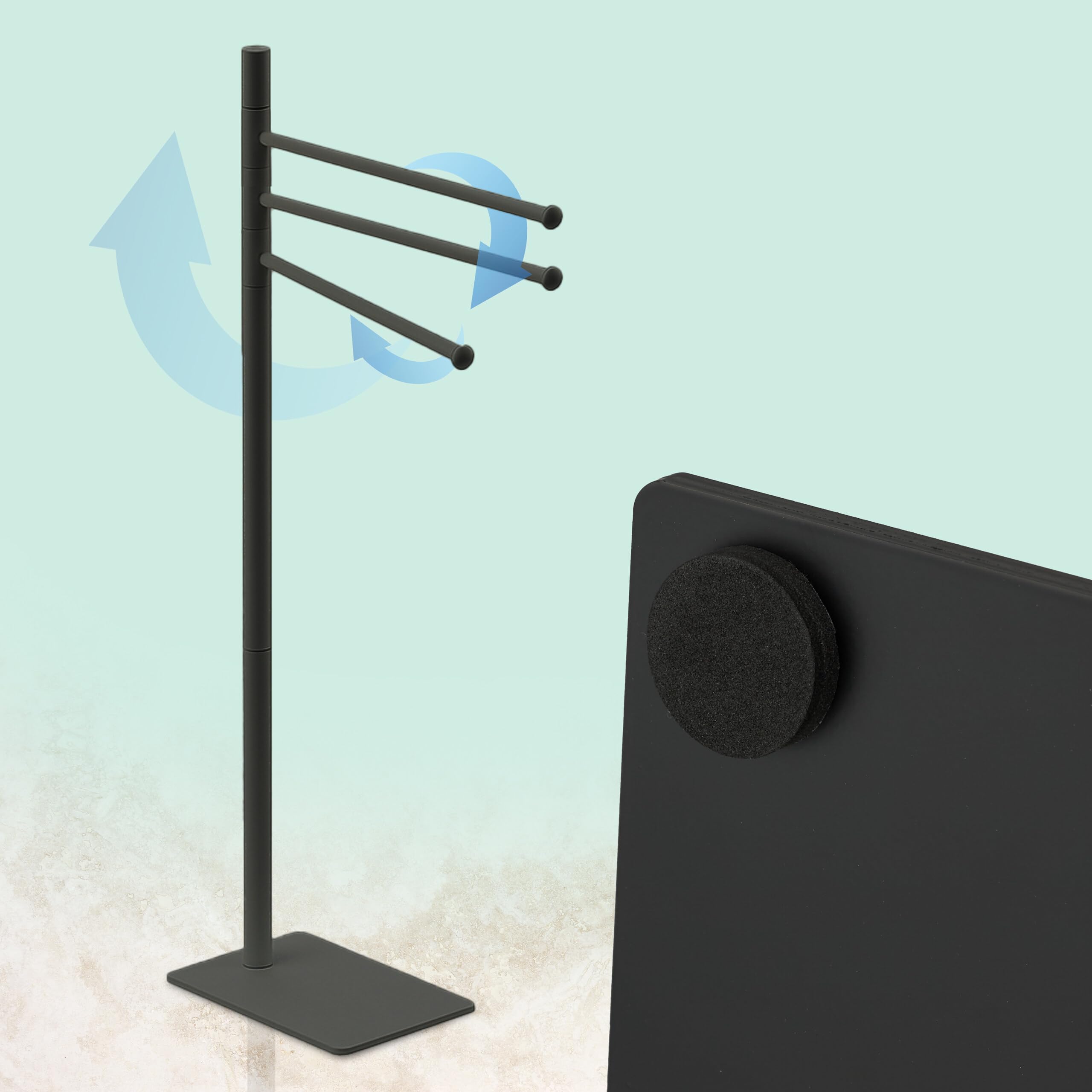 Relaxdays Porte-Serviettes Non Fixe, 3 Barres Mobiles, H x L x P : 83 x 33,5 x 14 cm, pour la Salle de Bain, Noir