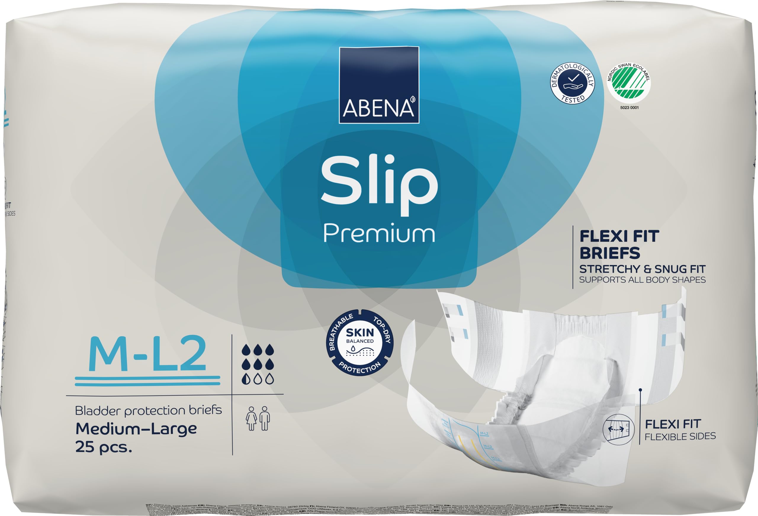 Abena Slip Flexi-Fit Premium Incontinence Briefs, Level 2, (Medium to Extra Large), Medium/Large, 25 Count