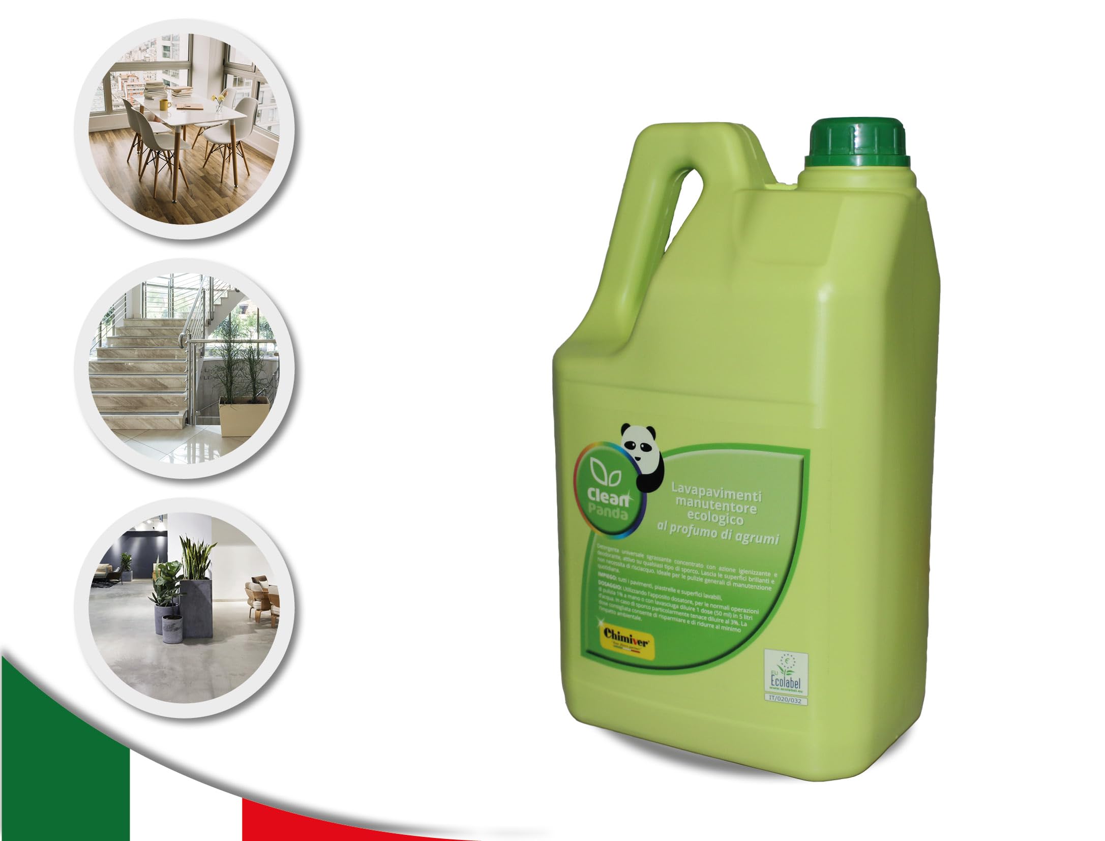 Chimiver CLEAN PANDA - Detergente Lava Pavimenti al Profumo di Agrumi Certificato ECOLABEL. Per Tutte le Superfici! | Flacone in plastica riciclata da 5L