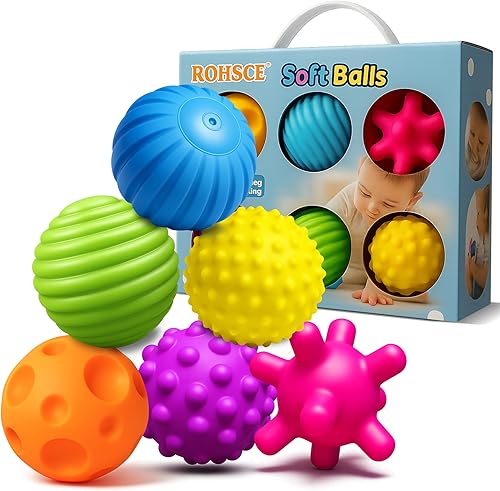 Miniatura 14 de Pelotas sensoriales ROHSCE para bebés, pelota para niños pequeños de 1 a 3 años, juego de pelotas multitexturizadas suaves, juguetes Montessori