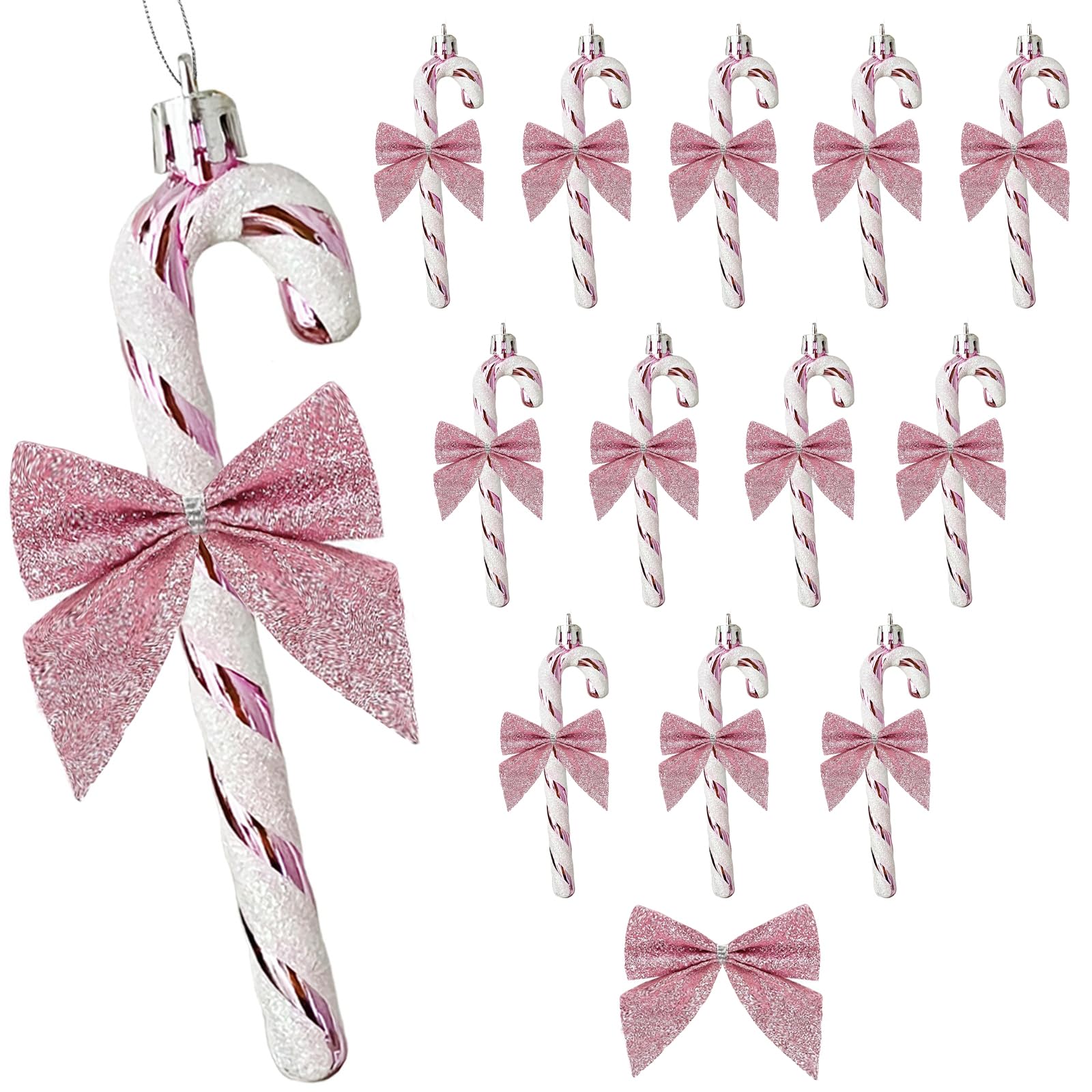 HERZWILD 24 x Candy Canes for Christmas Tree Pink Candy Canes for Hanging and Bowing Christmas Tree Pendants Candy Cane (Pink)