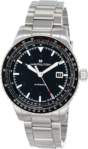 Hamilton Reloj automático de aviación caqui para hombre, caja de acero inoxidable de 1.654 pulgadas, fabricado en Suiza, reloj de pulsera analógico