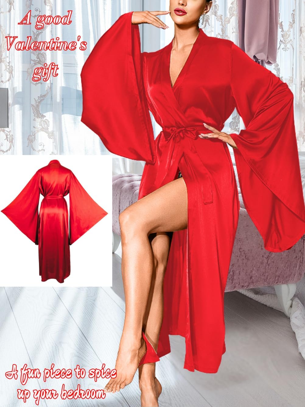 ChiaoLezhee Satin Long Robe For Women, Soft Lightweight Silk, Bride Wedding Night, Bridal Bathrobe Sexy Bathrobes Bridesmaid
