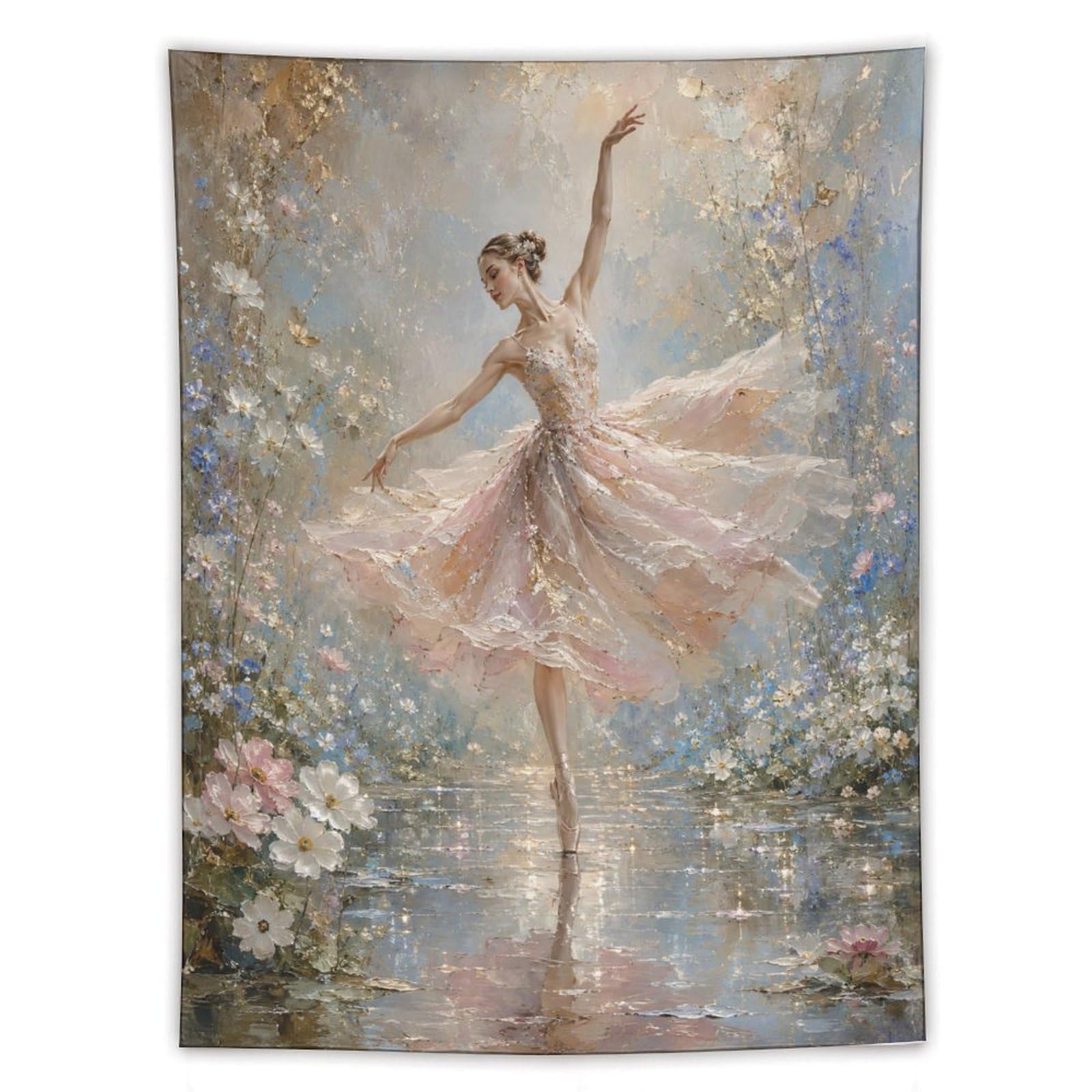 W7C8U2X3 Ballerina Watercolor Garden Wall Tapestry, Impressionist Light
