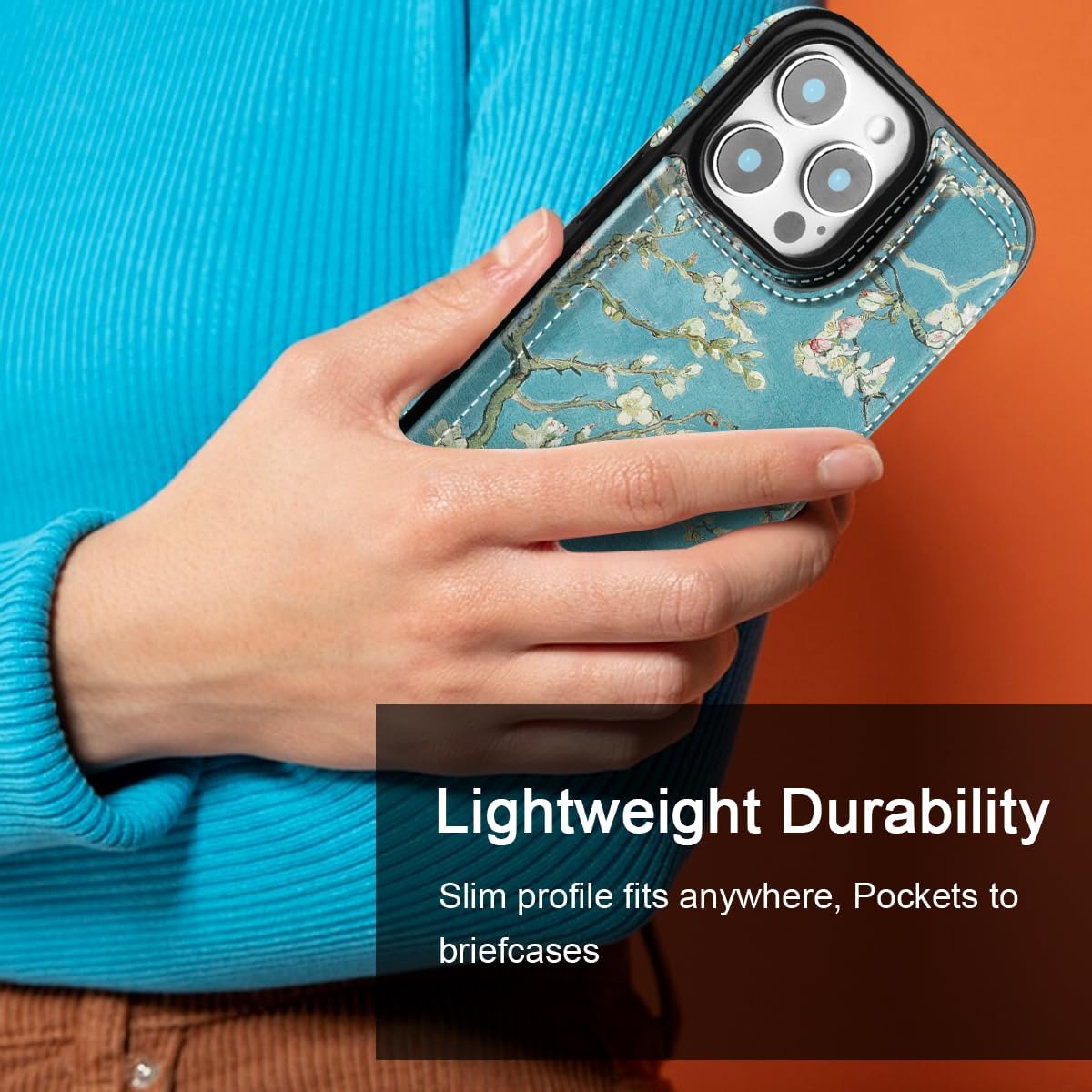 Compatible with iPhone 16 Pro Wallet Case with Card Holder, Slim and Lightweight PU Leather Card Slots Folio Flip Protective Shell (Almond Blossom, iPhone 16 Pro) - Image 6