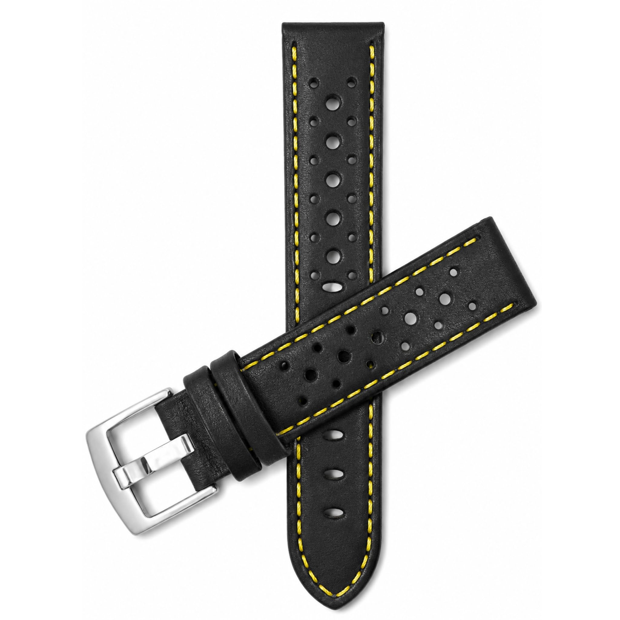 Mens Leather Rally Strap, Perforated Racing Watch Band, 18-24mm, Reg/XL