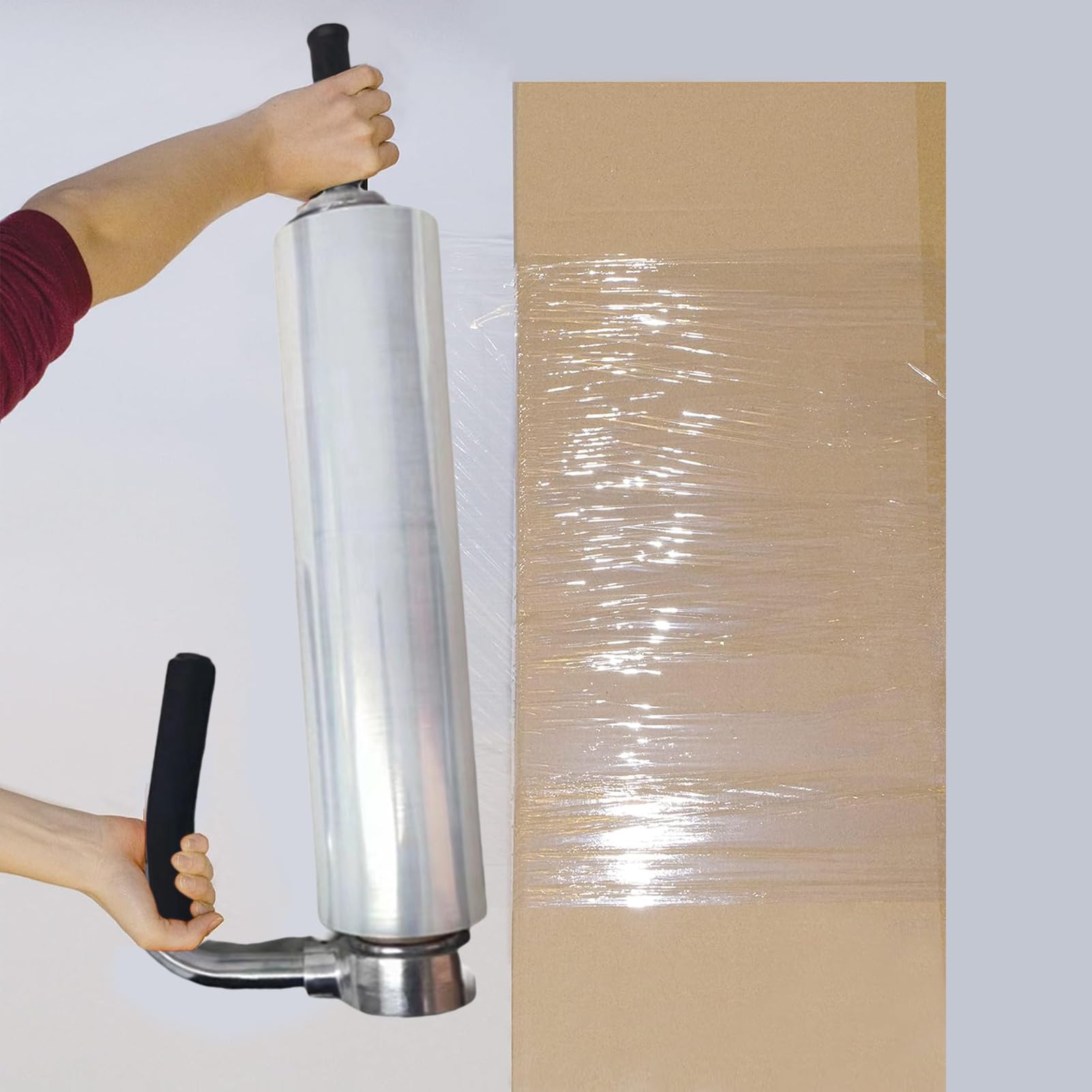 Distributeur de film étirable – Support de film rétractable de résistance | industrielle | Outil d'emballage à tension réglable avec poignée étendue pour emballer des palettes, des boîtes, des
