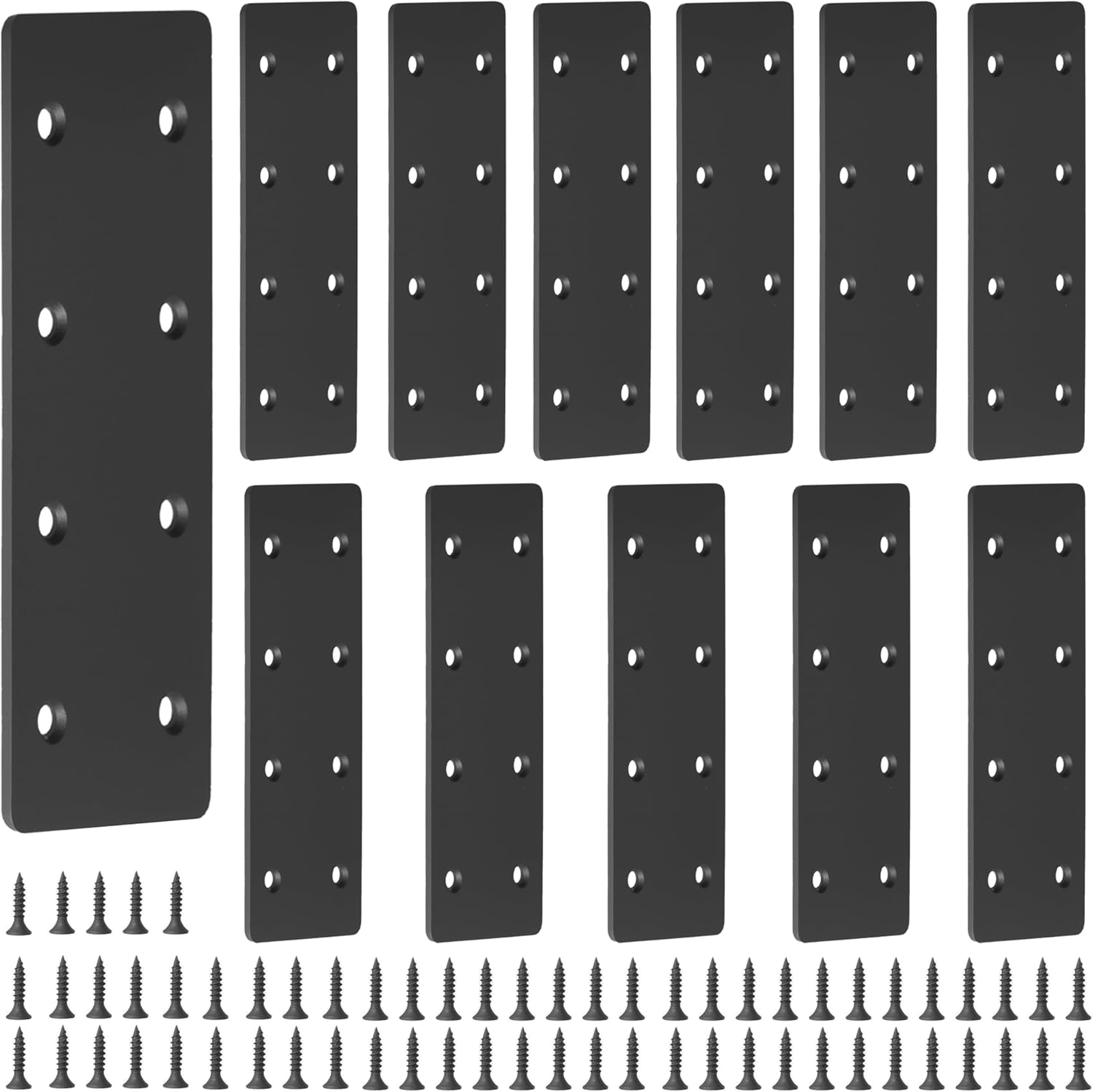 12 PCS Black Flat Straight Mending Plate with 96 M4*20mm Screws 6-1/2" x 2-5/8" Carbon Steel Repair Brace Bracket 3mm Thick for Wood Furniture Cabinet Flat Straight Brace Brackets