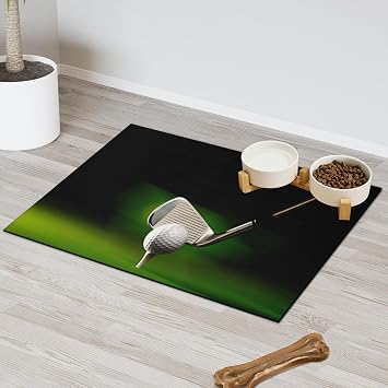 Golf Ball Sport Grass Dog Food Mat Absorbent Dog Cat Bowl Mat for Food and Water Pet Feeding Dispenser Mat for Dogs Cats Pet Supplies 12" x 20"