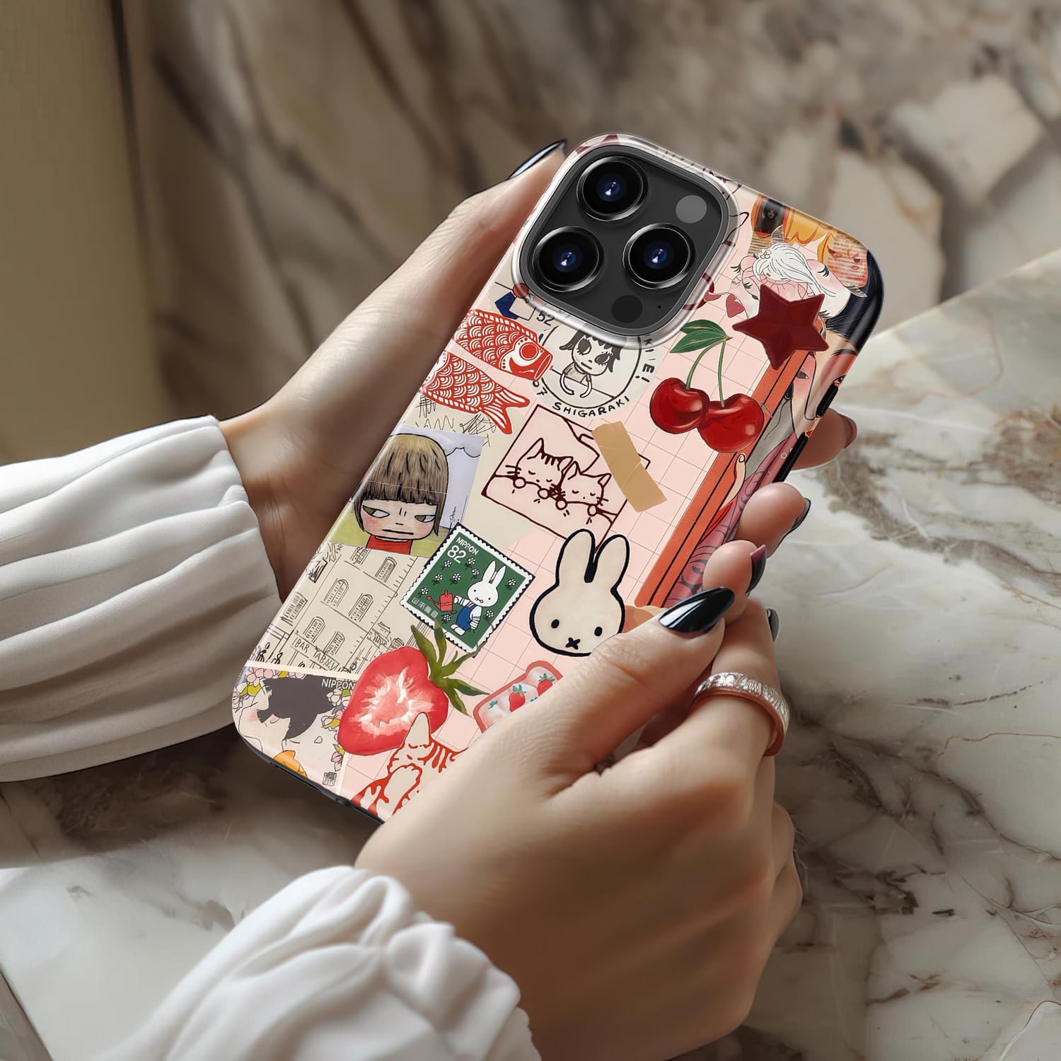 MERRO for iPhone 16 Pro Case - Wireless Charging Compatible - Dual-Layer Hard Shell & Silicone Cover - Protective Phone Case with Cute Wildflower Designs for Women - Whimsical Collage - Image 2