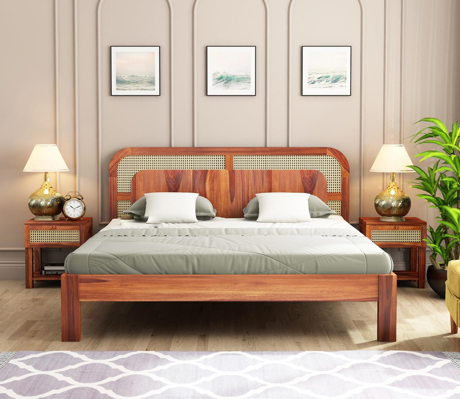 Solid Sheesham Wood Wooden King Size Bed Without Storage Double Bed Furniture for Bedroom Living Room Home and Hotels (King, Honey)-picture-24
