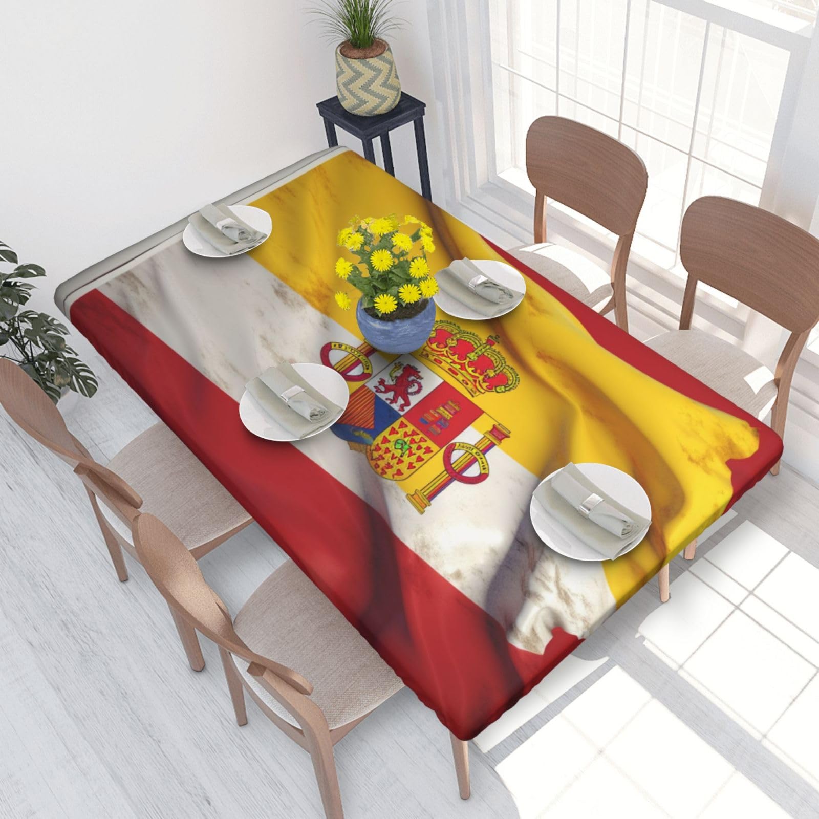 WPKJU Spain Flag Printed Tablecloths 4ft Rectangular Table Covers Washable Polyester Decorative Table Cloth for Dining Table Picnic Wedding