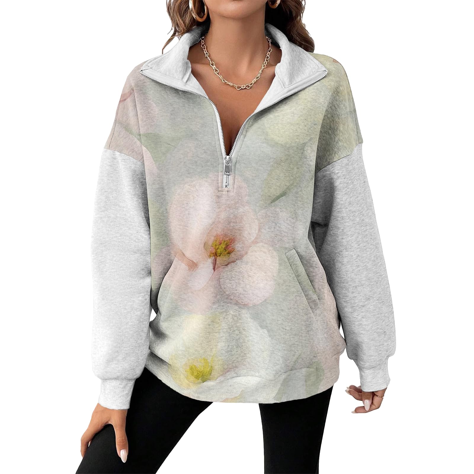 domirica Womens Pullover Sweatshirts Quarter-Zip Disign Novelty Sweatshirts Casual Pullover Oversized Fall Wear 2025