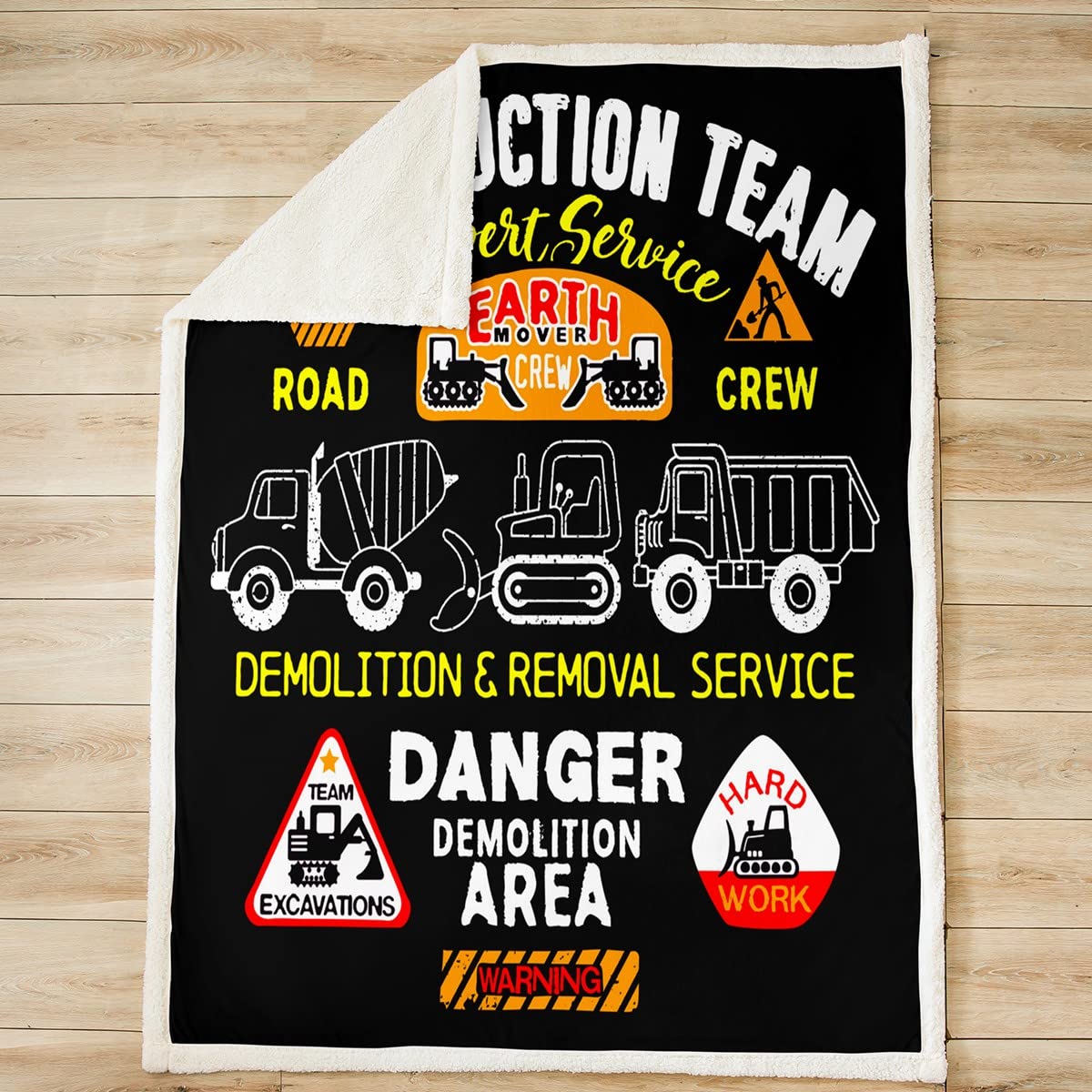 Loussiesd Machinery Truck Toddler Fleece Throw Blanket Kids Boys Cartoon Excavator Hand Drawn Sherpa Blanket Construction Site Fuzzy Blanket for Sofa Bed Cute Vehicle Cars,Single 50x60 Inch - Image 2